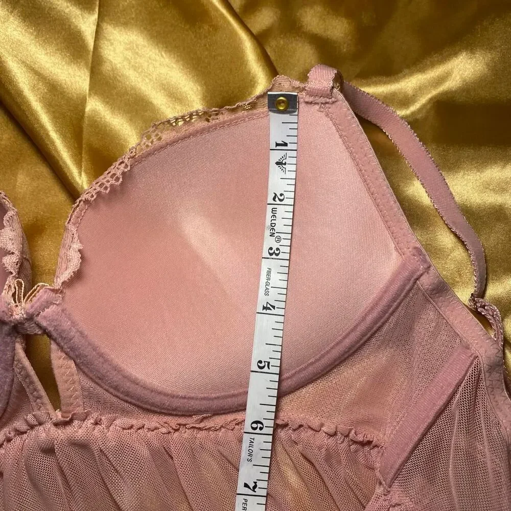 Daisy Fuentes Pink Sheer Lace Babydoll Slip Dress with Underwire Cups